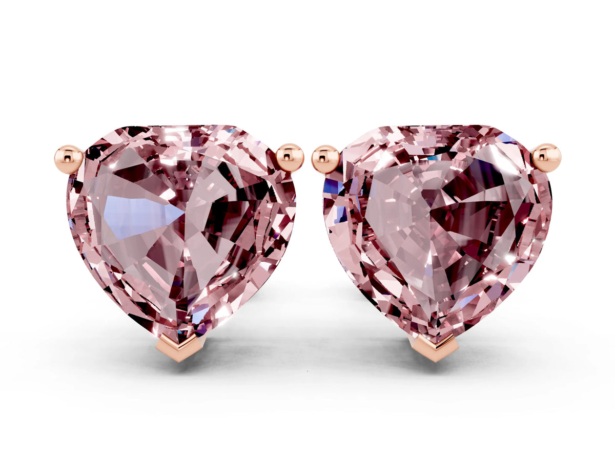 Heart Cut Morganite Stud Earrings in Rose gold with Basket Setting