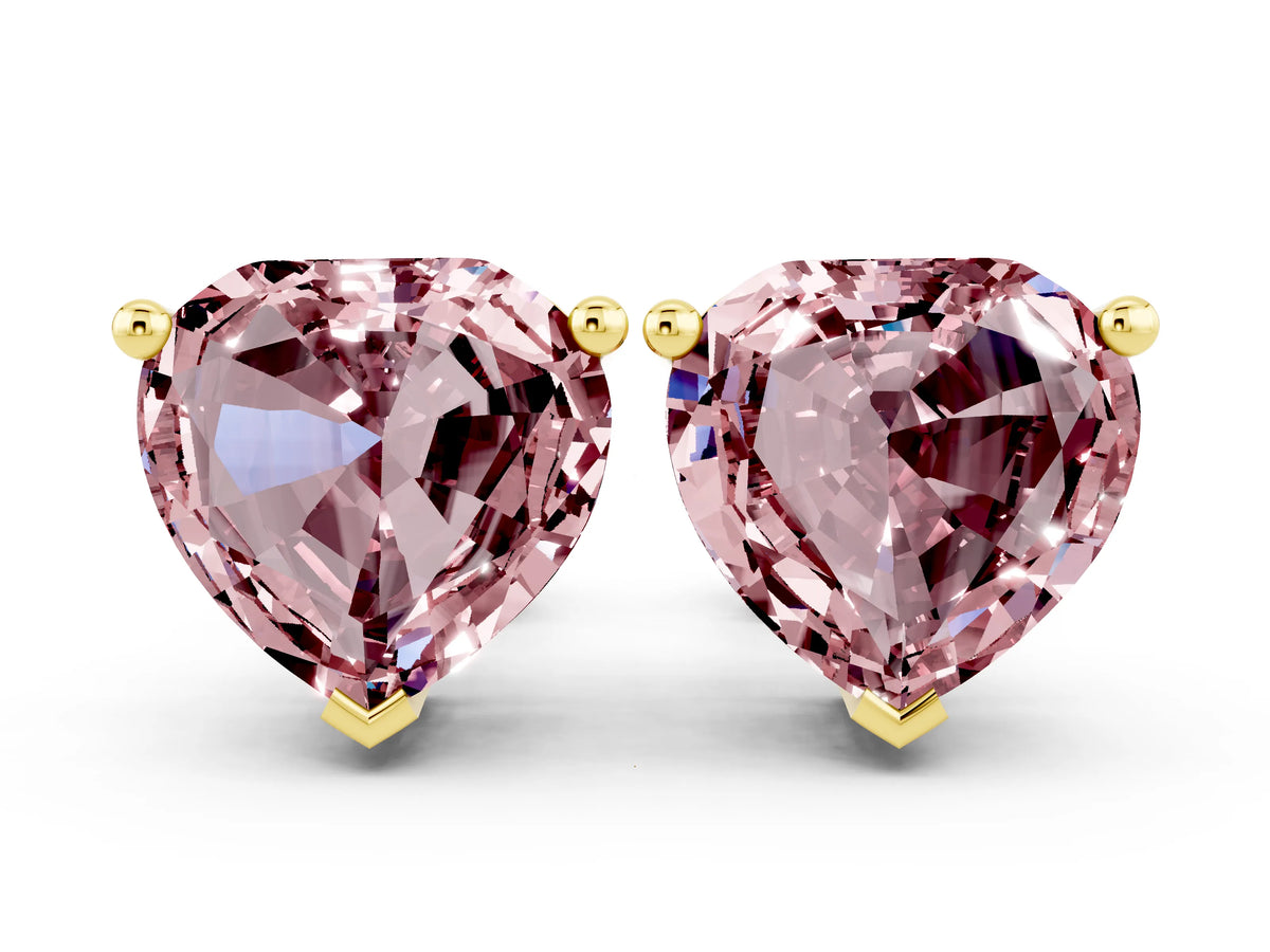 Heart Cut Morganite Stud Earrings in Yellow gold with Basket Setting