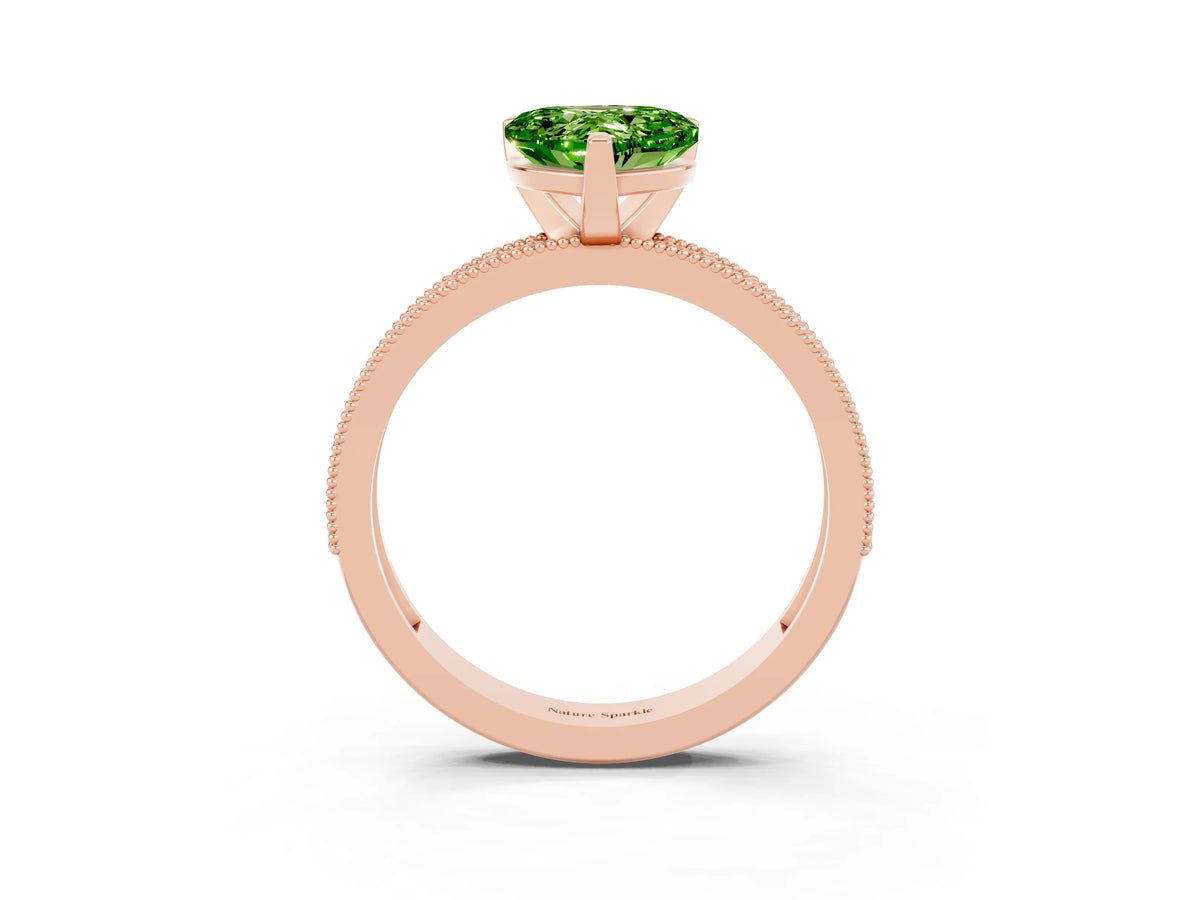 Heart Cut Peridot Milgrain Pavé Engagement Ring in Rose gold with Prong Setting_3