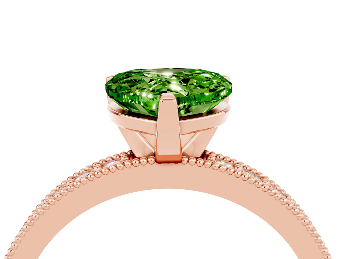 Heart Cut Peridot Milgrain Pavé Engagement Ring in Rose gold with Prong Setting_4