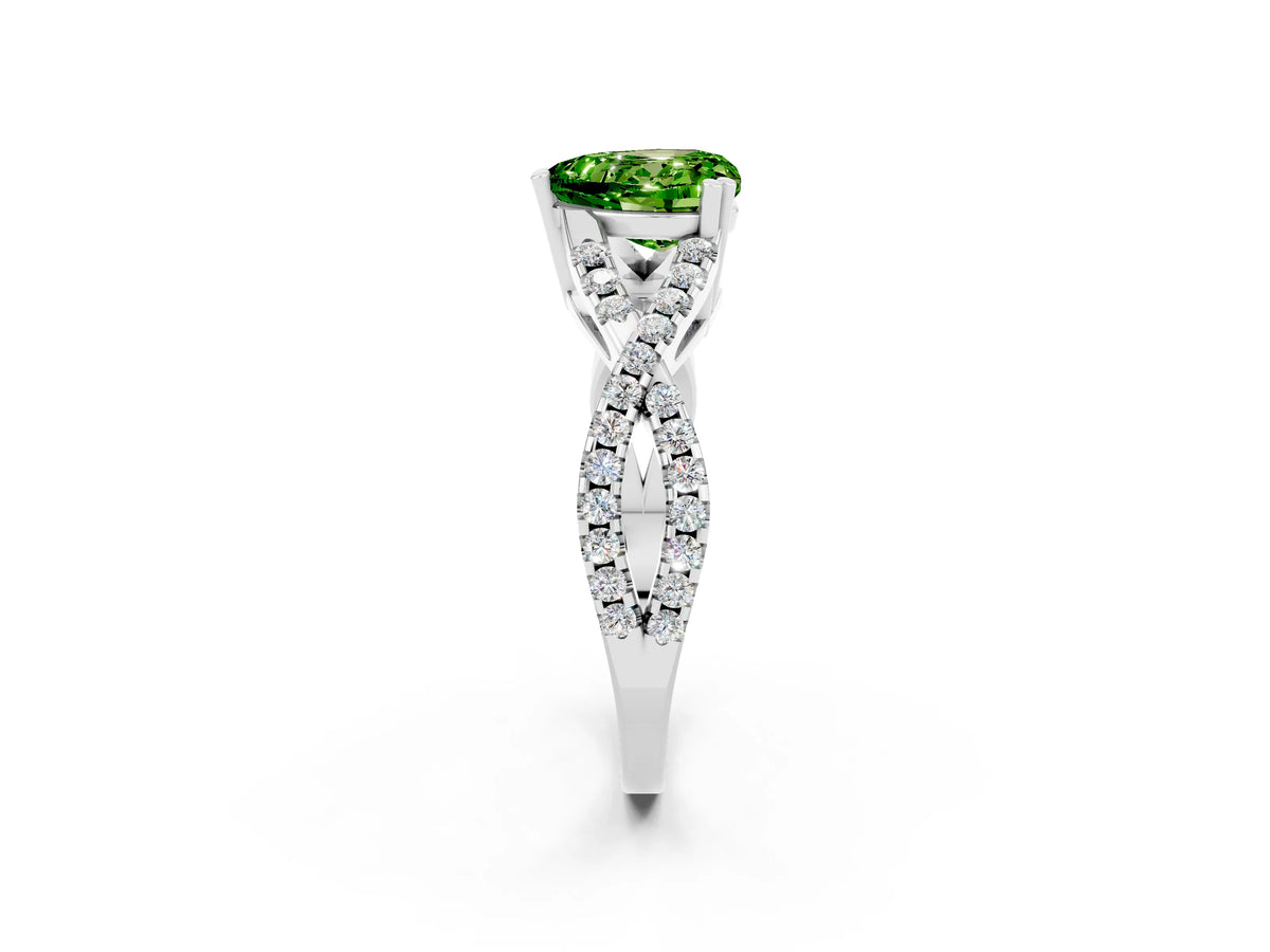 Heart Cut Peridot Solitaire Ring in Silver with Interwoven Pavé Band and Prong Setting_8