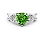Heart Cut Peridot Solitaire Ring in White gold with Interwoven Pavé Band and Prong Setting