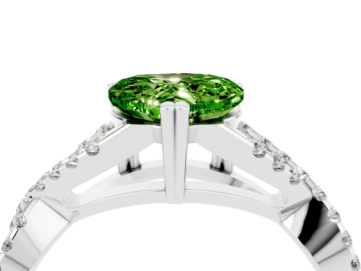 Heart Cut Peridot Solitaire Ring in White gold with Interwoven Pavé Band and Prong Setting_4