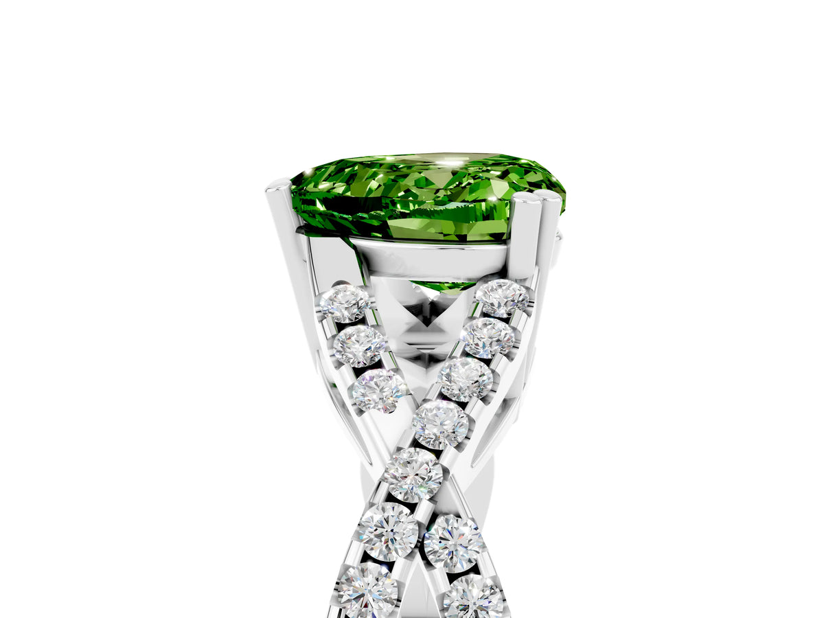 Heart Cut Peridot Solitaire Ring in White gold with Interwoven Pavé Band and Prong Setting_5