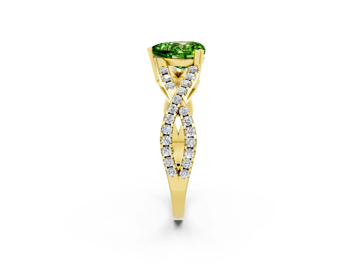 Heart Cut Peridot Solitaire Ring in Yellow gold with Interwoven Pavé Band and Prong Setting_2