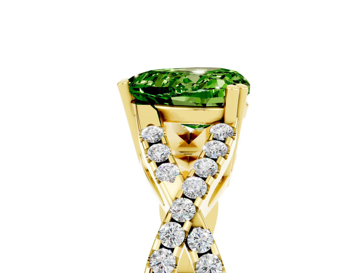 Heart Cut Peridot Solitaire Ring in Yellow gold with Interwoven Pavé Band and Prong Setting_5