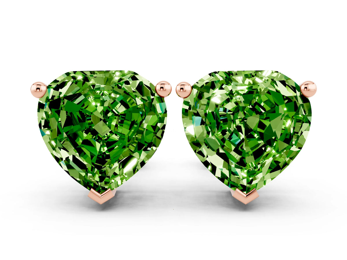 Heart Cut Peridot Stud Earrings in Rose gold with Basket Setting