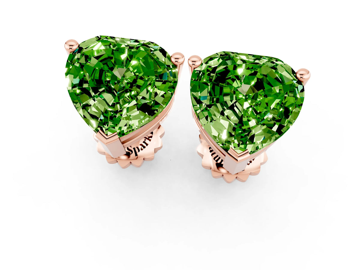 Heart Cut Peridot Stud Earrings in Rose gold with Basket Setting_1
