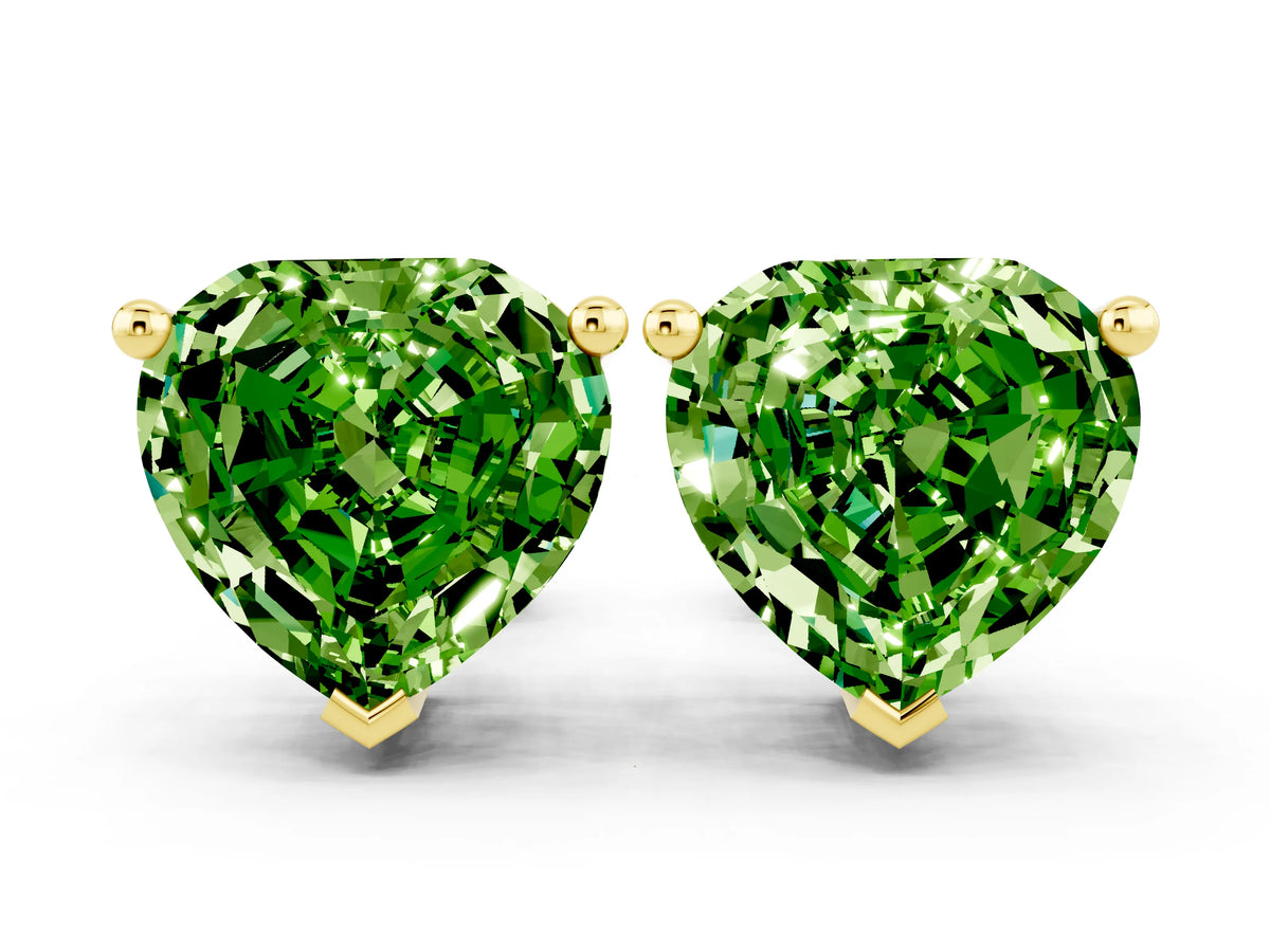 Heart Cut Peridot Stud Earrings in Yellow gold with Basket Setting