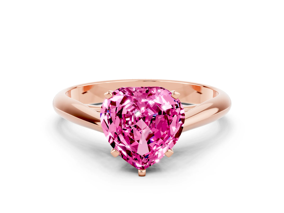 Heart Cut Pink Sapphire Cathedral Solitaire Engagement Ring in Rose gold with Prong Setting