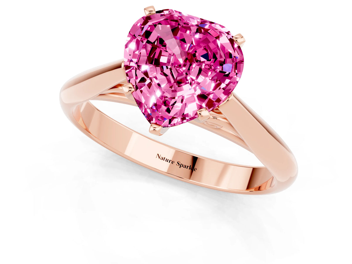 Heart Cut Pink Sapphire Cathedral Solitaire Engagement Ring in Rose gold with Prong Setting_1