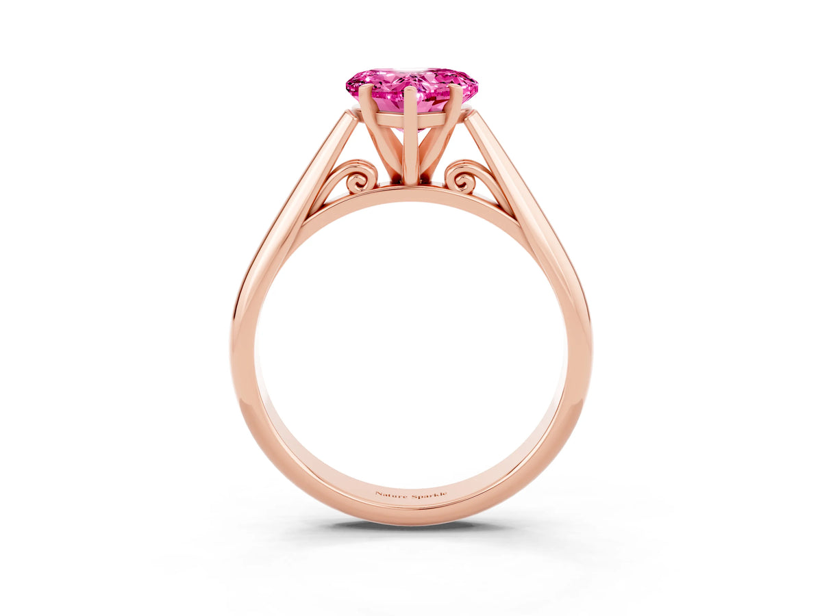 Heart Cut Pink Sapphire Cathedral Solitaire Engagement Ring in Rose gold with Prong Setting_3