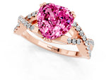 Heart Cut Pink Sapphire Solitaire Ring in Rose gold with Interwoven Pavé Band and Prong Setting_1