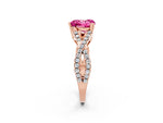 Heart Cut Pink Sapphire Solitaire Ring in Rose gold with Interwoven Pavé Band and Prong Setting_2