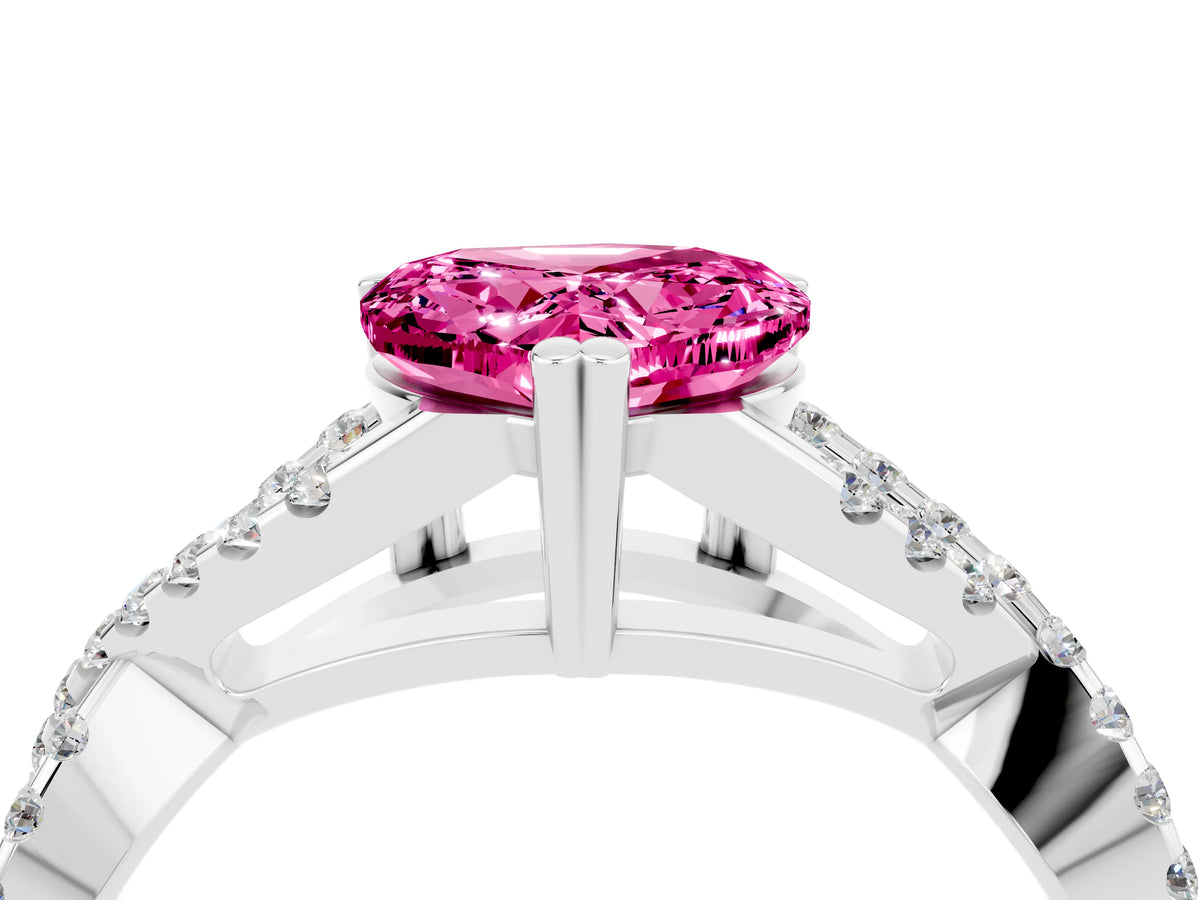 Heart Cut Pink Sapphire Solitaire Ring in Silver with Interwoven Pavé Band and Prong Setting_10