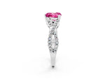 Heart Cut Pink Sapphire Solitaire Ring in White gold with Interwoven Pavé Band and Prong Setting_2