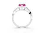 Heart Cut Pink Sapphire Solitaire Ring in White gold with Interwoven Pavé Band and Prong Setting_3