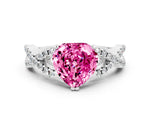 Heart Cut Pink Sapphire Solitaire Ring in White gold with Interwoven Pavé Band and Prong Setting