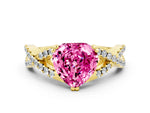 Heart Cut Pink Sapphire Solitaire Ring in Yellow gold with Interwoven Pavé Band and Prong Setting