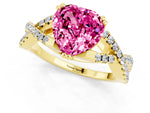 Heart Cut Pink Sapphire Solitaire Ring in Yellow gold with Interwoven Pavé Band and Prong Setting_1