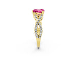 Heart Cut Pink Sapphire Solitaire Ring in Yellow gold with Interwoven Pavé Band and Prong Setting_2