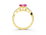 Heart Cut Pink Sapphire Solitaire Ring in Yellow gold with Interwoven Pavé Band and Prong Setting_3