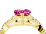 Heart Cut Pink Sapphire Solitaire Ring in Yellow gold with Interwoven Pavé Band and Prong Setting_4