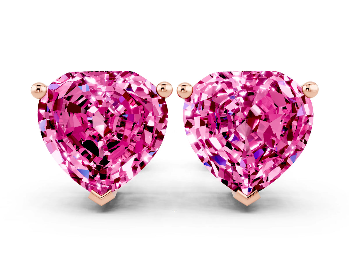 Heart Cut Pink Sapphire Stud Earrings in Rose gold with Basket Setting