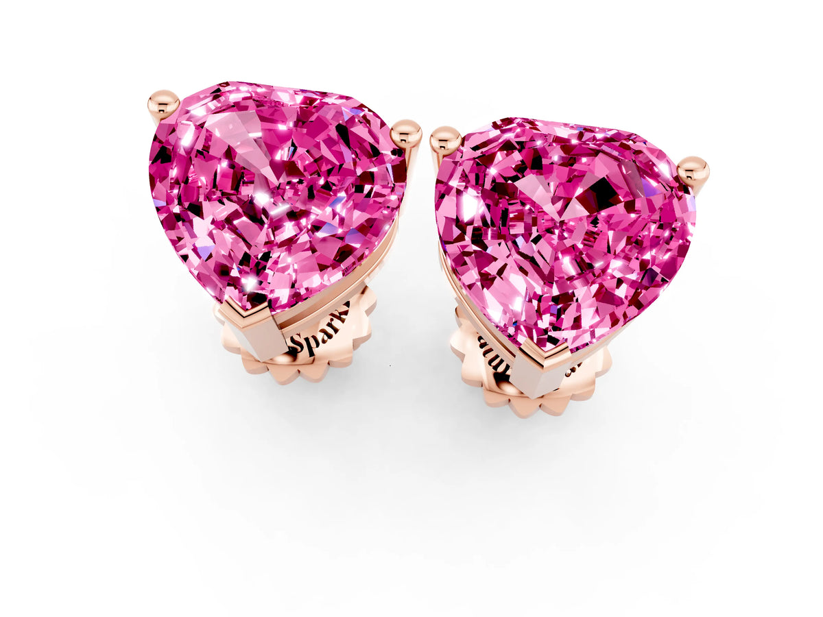 Heart Cut Pink Sapphire Stud Earrings in Rose gold with Basket Setting_1