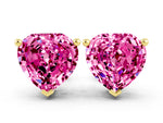 Heart Cut Pink Sapphire Stud Earrings in Yellow gold with Basket Setting