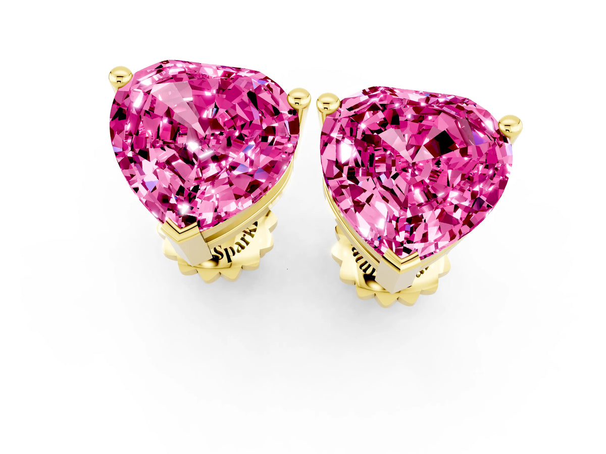 Heart Cut Pink Sapphire Stud Earrings in Yellow gold with Basket Setting_1