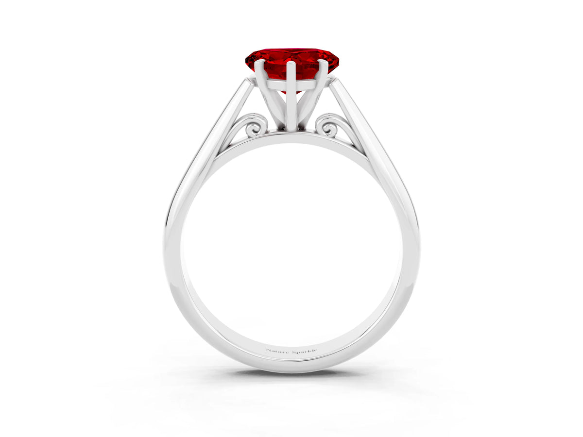 Heart Cut Ruby Cathedral Solitaire Engagement Ring in Platinum with Prong Setting_3