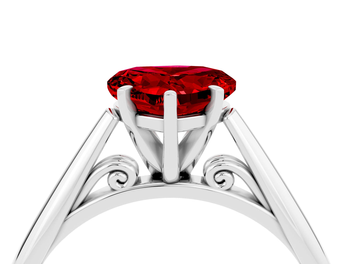 Heart Cut Ruby Cathedral Solitaire Engagement Ring in Platinum with Prong Setting_4