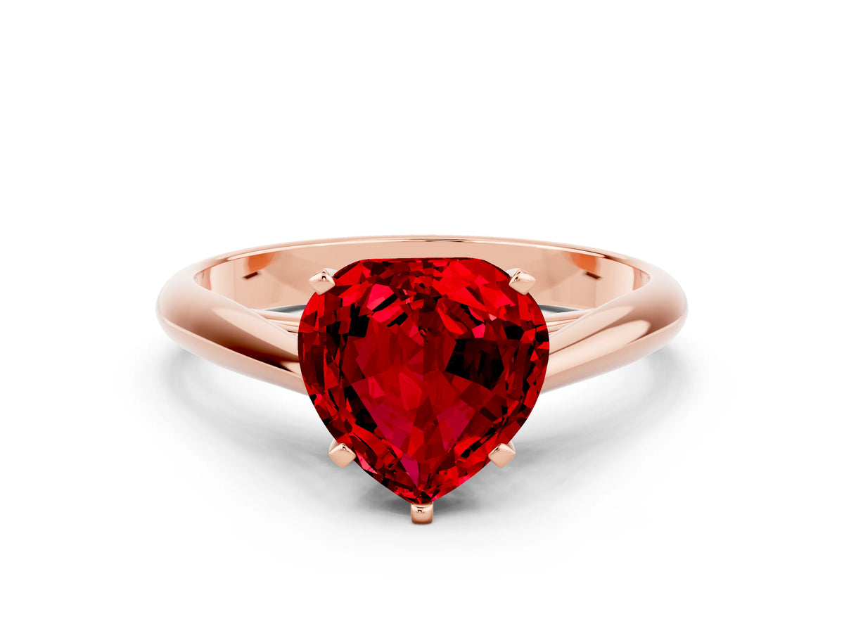 Heart Cut Ruby Cathedral Solitaire Engagement Ring in Rose gold with Prong Setting
