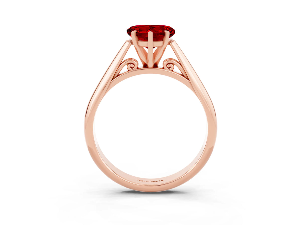 Heart Cut Ruby Cathedral Solitaire Engagement Ring in Rose gold with Prong Setting_3