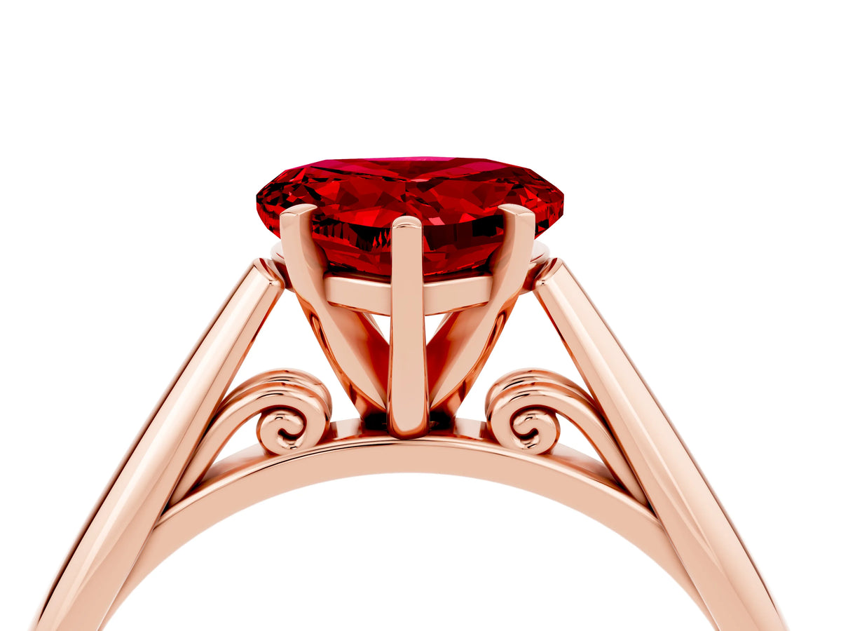 Heart Cut Ruby Cathedral Solitaire Engagement Ring in Rose gold with Prong Setting_4