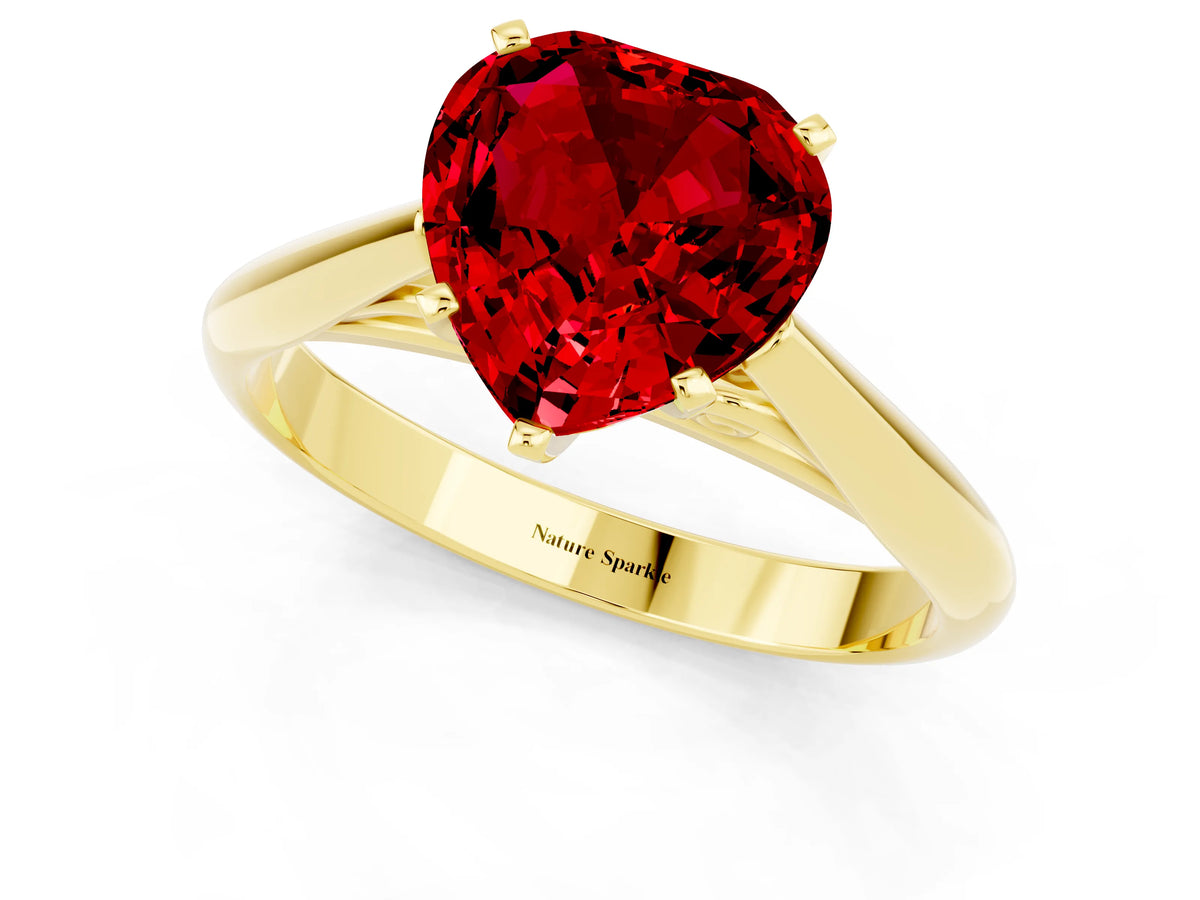 Heart Cut Ruby Cathedral Solitaire Engagement Ring in Yellow gold with Prong Setting_1