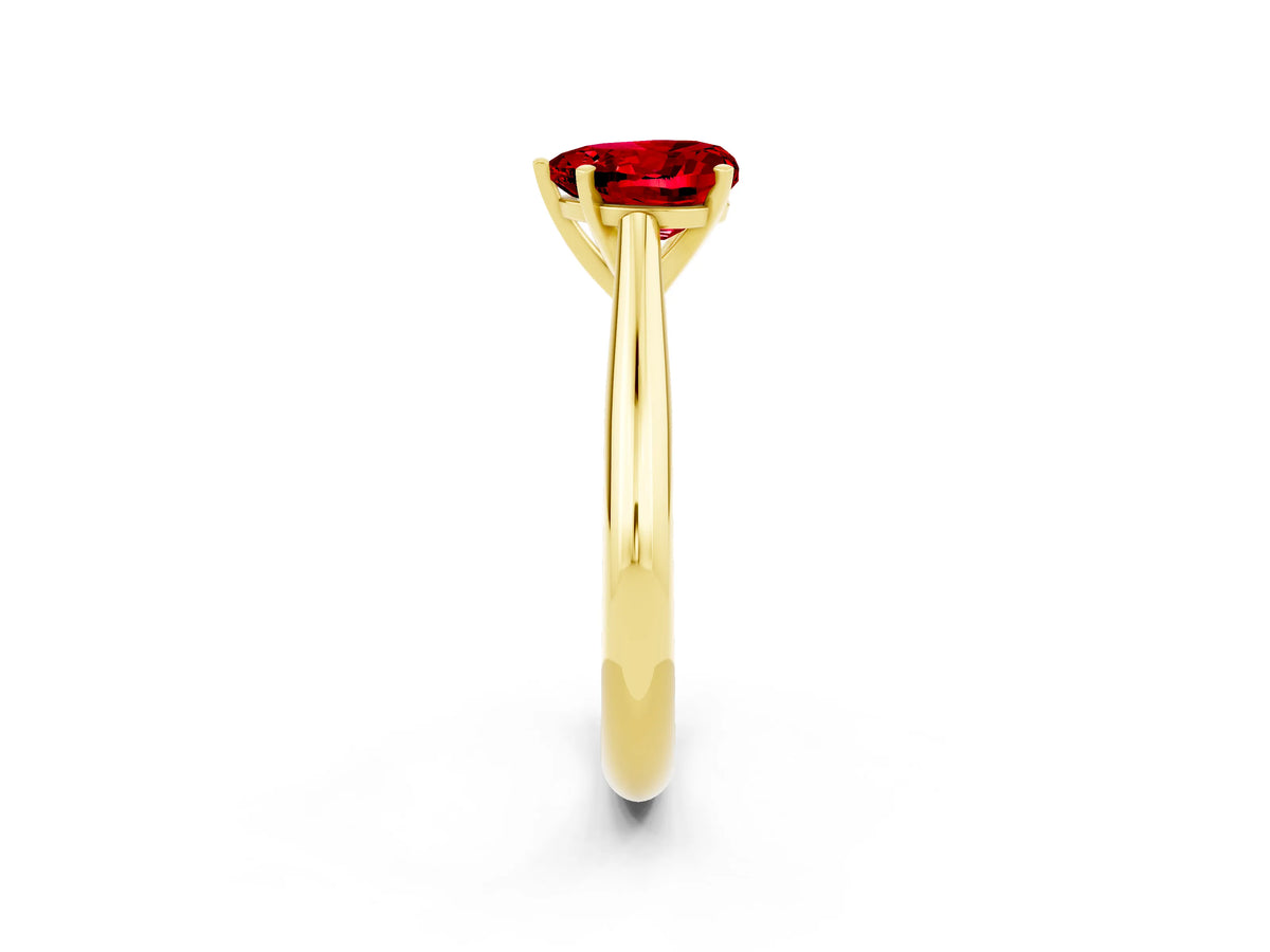 Heart Cut Ruby Cathedral Solitaire Engagement Ring in Yellow gold with Prong Setting_2