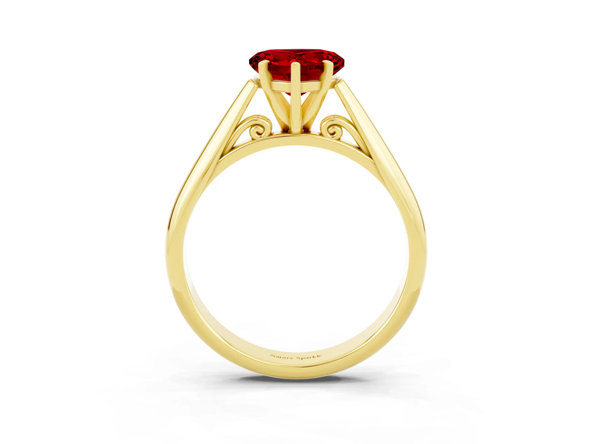 Heart Cut Ruby Cathedral Solitaire Engagement Ring in Yellow gold with Prong Setting_3