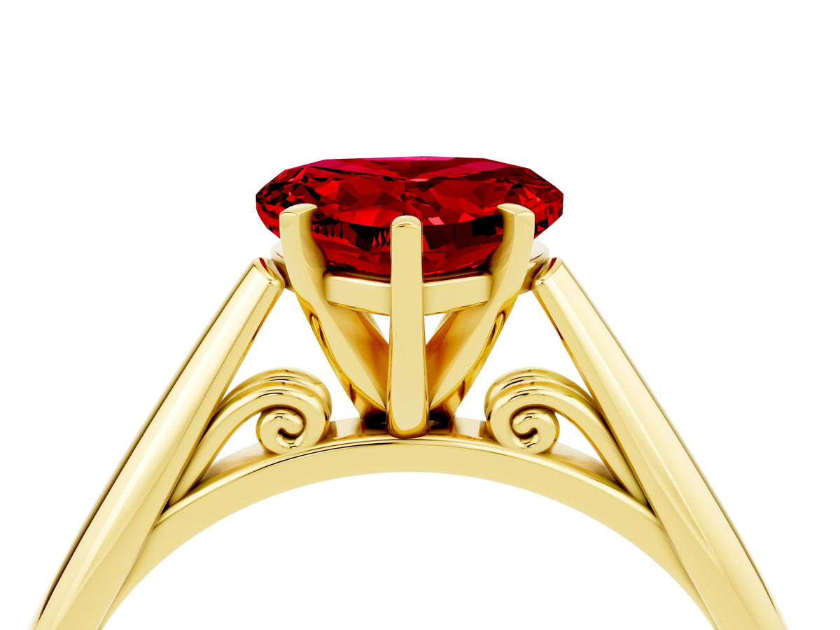 Heart Cut Ruby Cathedral Solitaire Engagement Ring in Yellow gold with Prong Setting_4