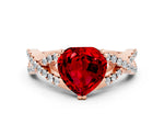 Heart Cut Ruby Solitaire Ring in Rose gold with Interwoven Pavé Band and Prong Setting