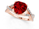 Heart Cut Ruby Solitaire Ring in Rose gold with Interwoven Pavé Band and Prong Setting_1