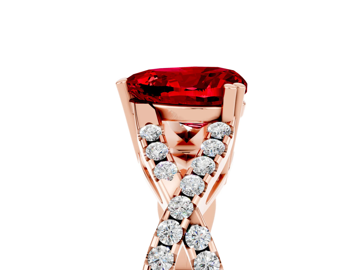 Heart Cut Ruby Solitaire Ring in Rose gold with Interwoven Pavé Band and Prong Setting_5