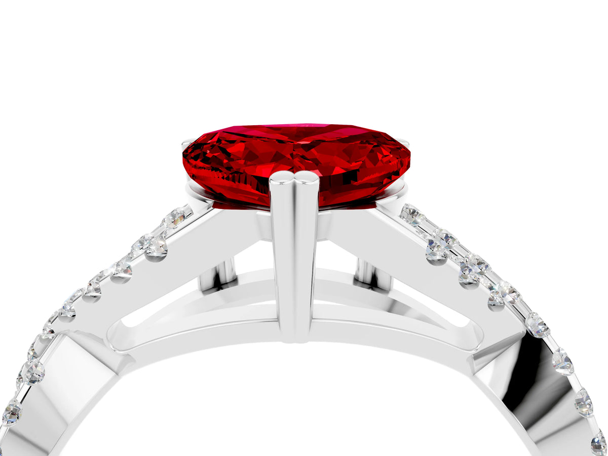 Heart Cut Ruby Solitaire Ring in Silver with Interwoven Pavé Band and Prong Setting_10