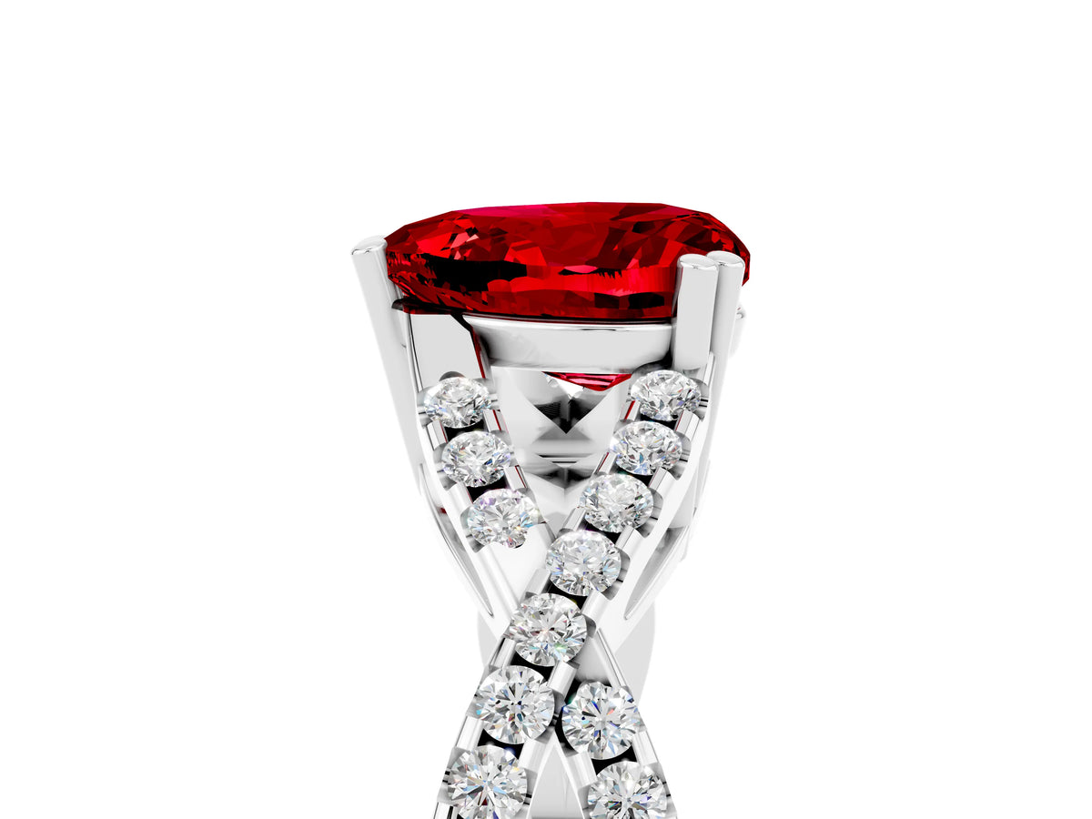 Heart Cut Ruby Solitaire Ring in Silver with Interwoven Pavé Band and Prong Setting_11