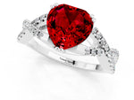 Heart Cut Ruby Solitaire Ring in Silver with Interwoven Pavé Band and Prong Setting_7