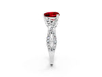 Heart Cut Ruby Solitaire Ring in Silver with Interwoven Pavé Band and Prong Setting_8