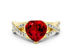 Heart Cut Ruby Solitaire Ring in Yellow gold with Interwoven Pavé Band and Prong Setting