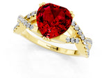 Heart Cut Ruby Solitaire Ring in Yellow gold with Interwoven Pavé Band and Prong Setting_1