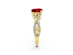 Heart Cut Ruby Solitaire Ring in Yellow gold with Interwoven Pavé Band and Prong Setting_2